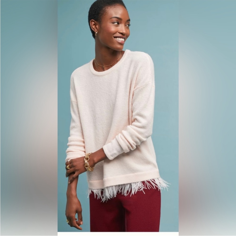 Anthropologie MOTH pullover sweater with feather trim